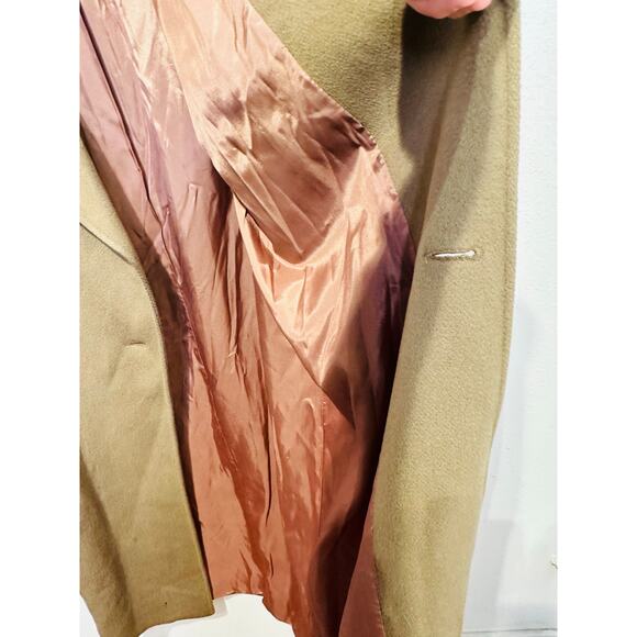 Vintage LARRY LEVINE Tan 100% Pure Wool Button Front Trench Coat Size 4 - Picture 6 of 15